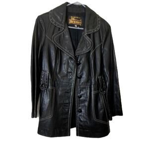 Vintage Montgomery Ward The Tannery Black Leather Jacket Car Coat Size 15/16